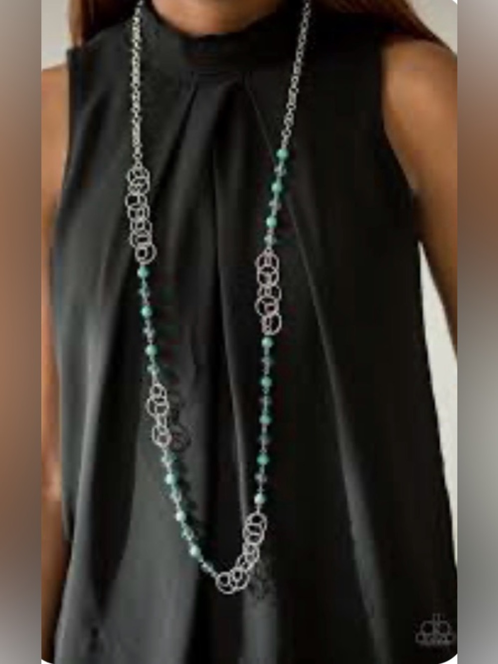 New! Silver and Turquoise Teal Aqua Blue Long Beaded Necklace Earrings Set
